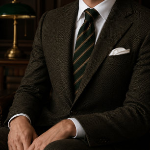 Forest Green and Gold Diagonal Stripe Tie