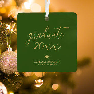 Forest Green and Gold Script 2024 Graduate Photo Metal Ornament