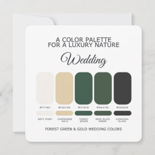 Forest Green and Gold Wedding Color Palette Card