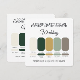 Forest Green and Gold Wedding Colour Palette Card