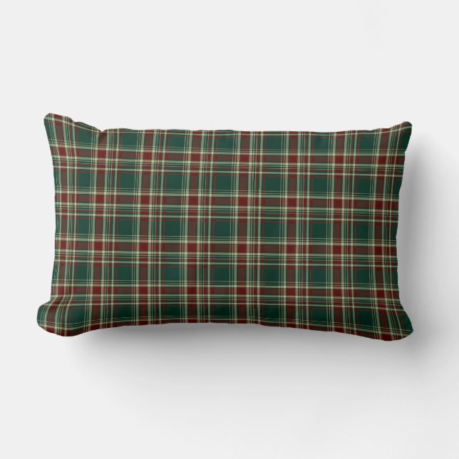 Forest Green and Maroon Christmas Plaid Pattern Lumbar Pillow (Front)