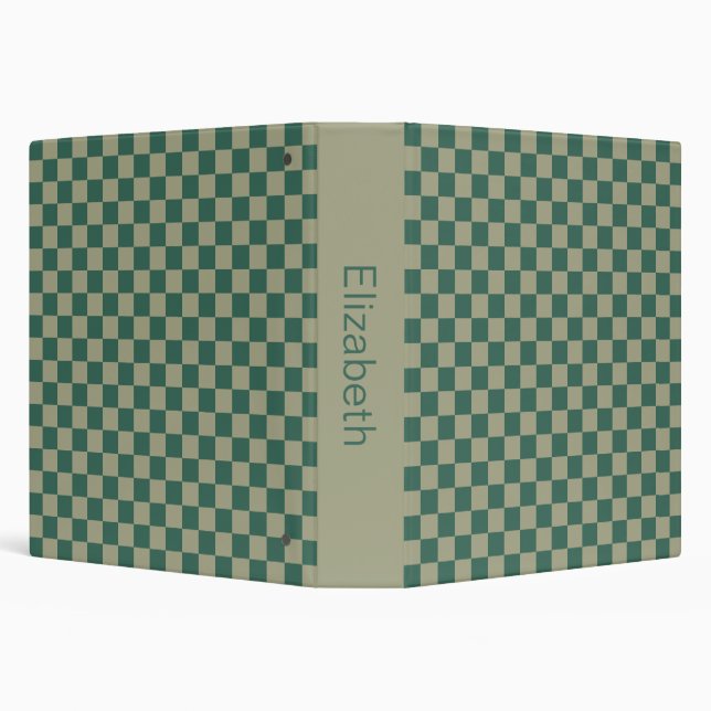 Forest Green and Sage Chequerboard Pattern & Name Binder (Background)