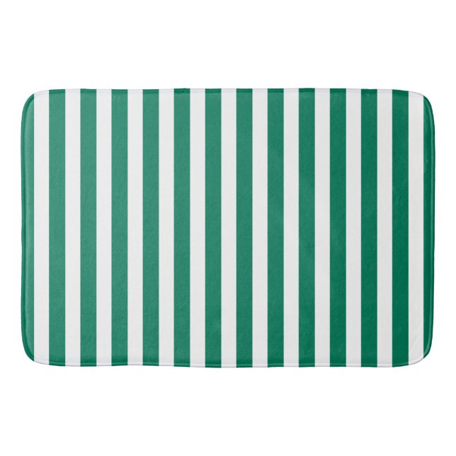 Forest green and white candy stripes bath mat (Front)