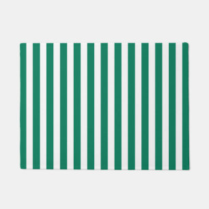 Forest green and white candy stripes doormat