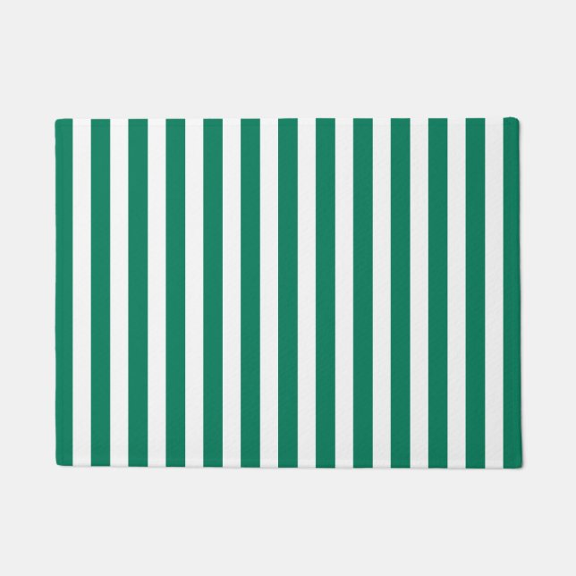 Forest green and white candy stripes doormat (Front)