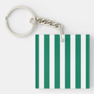 Forest green and white candy stripes keychain