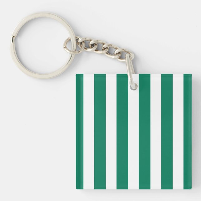 Forest green and white candy stripes keychain (Front)