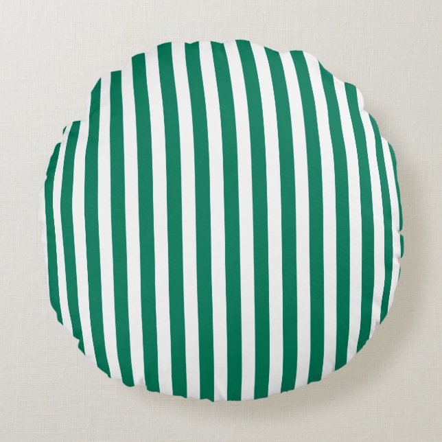 Forest green and white candy stripes round pillow (Front)