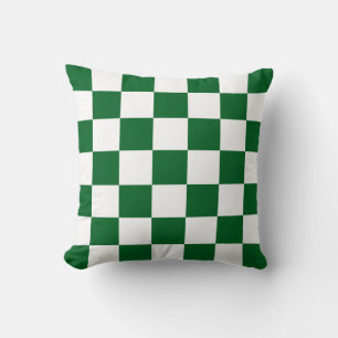 Forest Green and White Checkered Throw Pillow