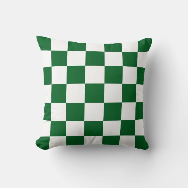 Forest Green and White Chequered Throw Pillow (Front)
