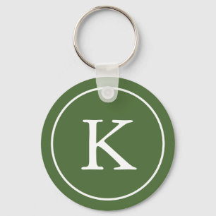 Forest Green and White Circle Monogram Initial Keychain