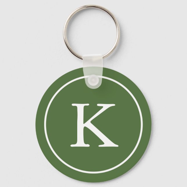 Forest Green and White Circle | Monogram Initial Keychain (Front)