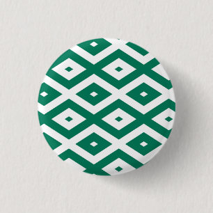 Forest green and white diamond pattern 1 inch round button