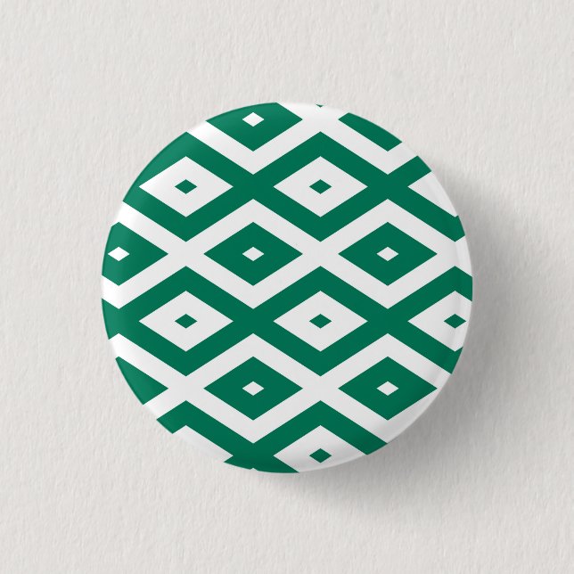 Forest green and white diamond pattern 1 inch round button (Front)