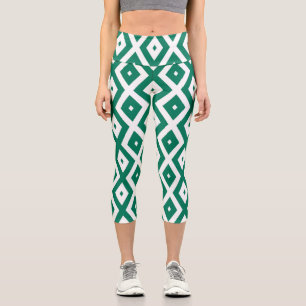 Forest green and white diamond pattern capri leggings