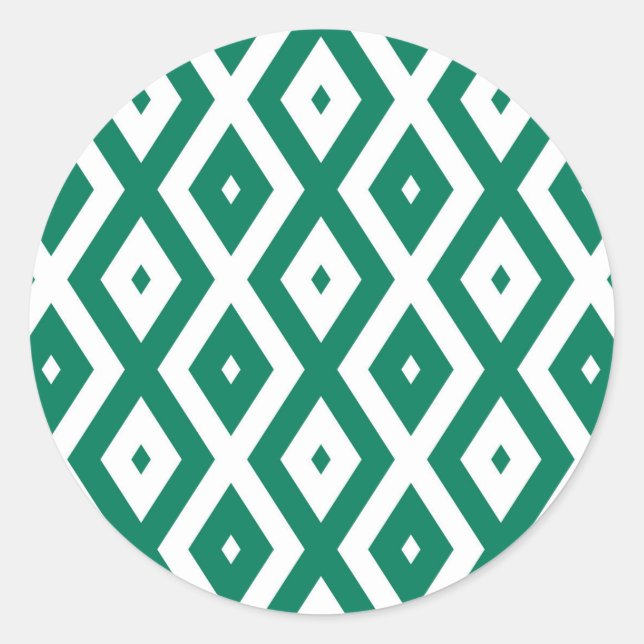 Forest green and white diamond pattern classic round sticker (Front)