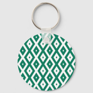 Forest green and white diamond pattern keychain