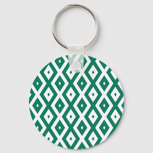 Forest green and white diamond pattern keychain (Front)