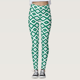 Forest green and white diamond pattern leggings