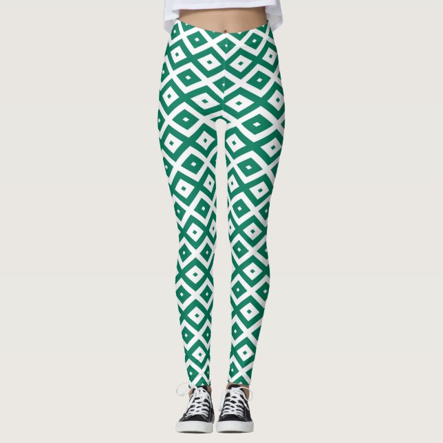 Forest green and white diamond pattern leggings (Front)