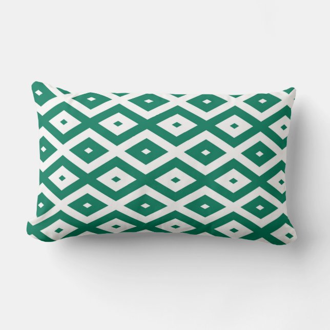 Forest green and white diamond pattern lumbar pillow (Front)