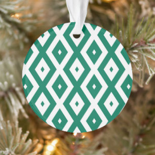 Forest green and white diamond pattern ornament