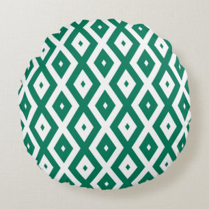 Forest green and white diamond pattern round pillow