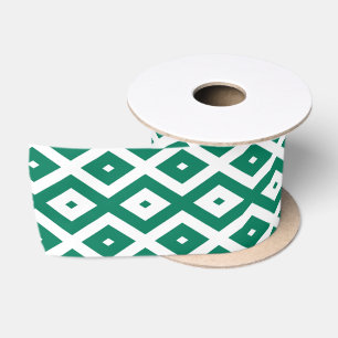 Forest green and white diamond pattern satin ribbon