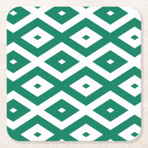 Forest green and white diamond pattern square paper coaster