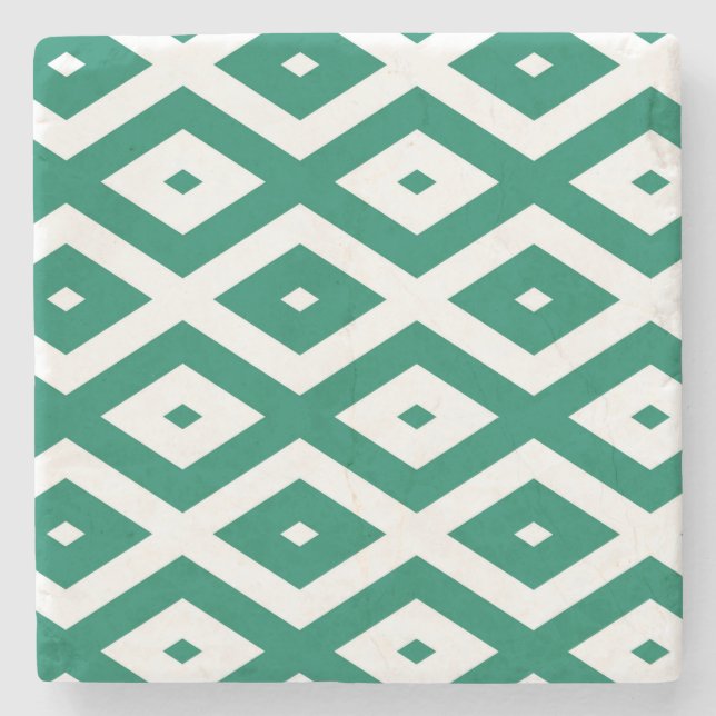 Forest green and white diamond pattern stone coaster (Front)