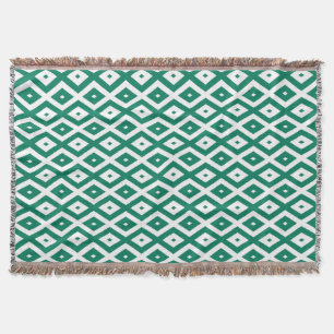 Forest green and white diamond pattern throw blanket