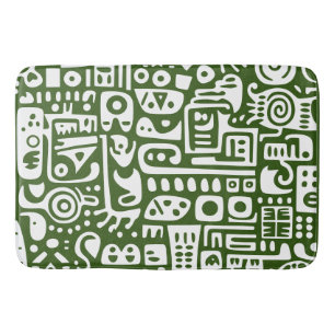 Forest Green and White doodles 2 of 4 Bath Mat