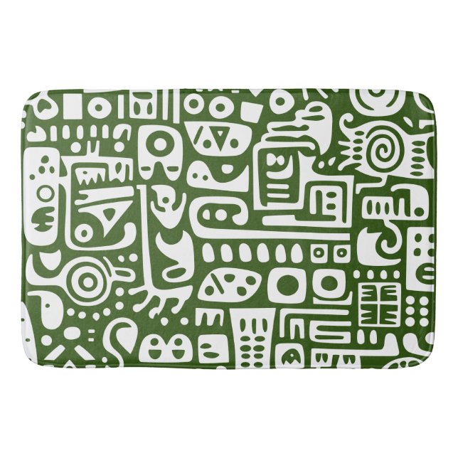Forest Green and White doodles 2 of 4 Bath Mat (Front)
