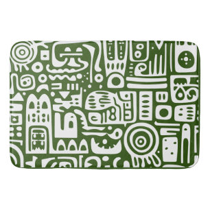 Forest Green and White doodles 3 of 4 Bath Mat