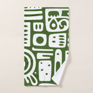 Forest Green and White Doodles 3 of 4 Bath Towel Set