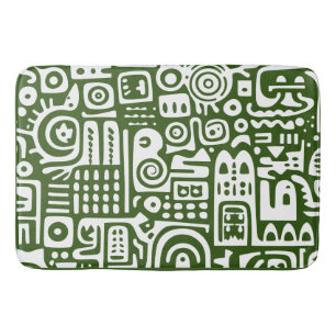 Forest Green and White doodles 4 of 4 Bath Mat