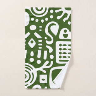 Forest Green and White Doodles 4 of 4 Bath Towel Set