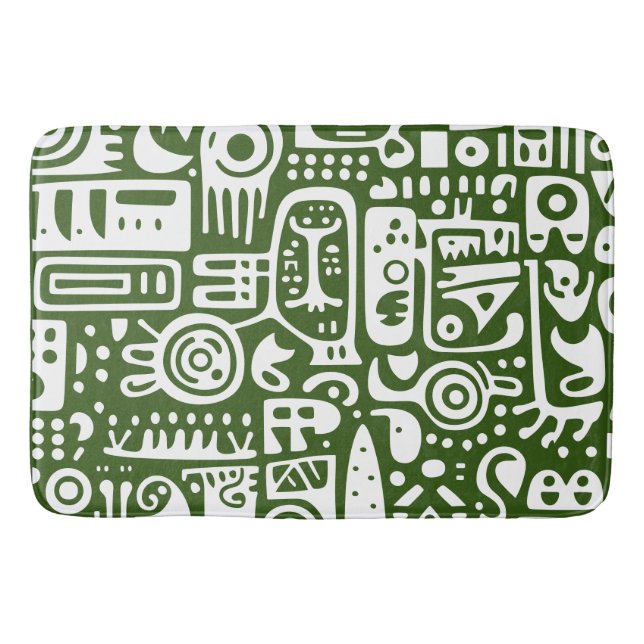 Forest Green and White doodles Bath Mat (Front)