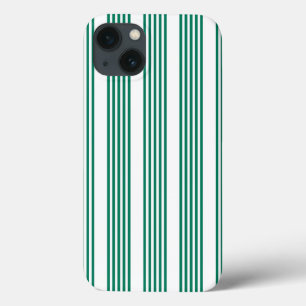 Forest green and white five stripe pattern iPhone 13 case
