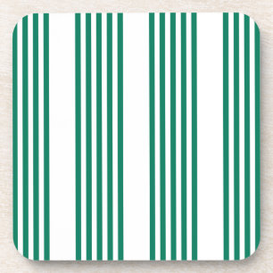 Forest green and white five stripe pattern coaster
