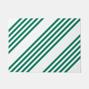 Forest green and white five stripe pattern doormat