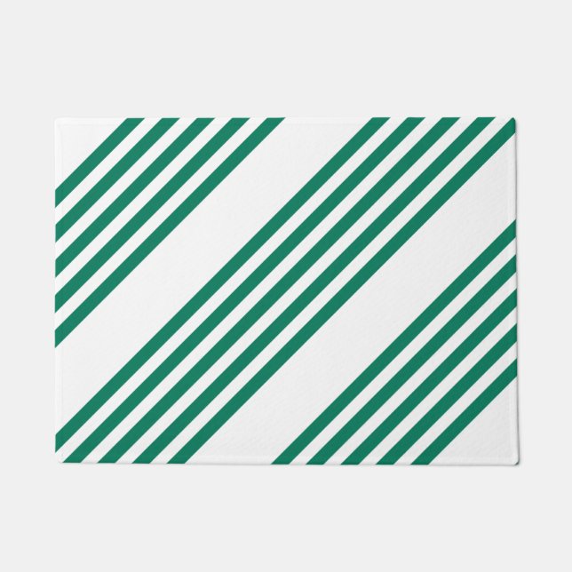 Forest green and white five stripe pattern doormat (Front)