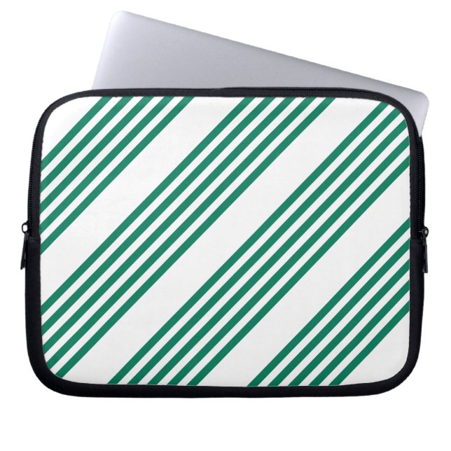 Forest green and white five stripe pattern laptop sleeve (Front)
