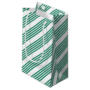 Forest green and white five stripe pattern small gift bag