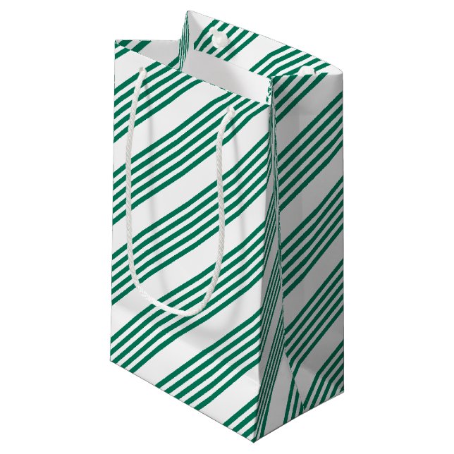 Forest green and white five stripe pattern small gift bag (Front Angled)