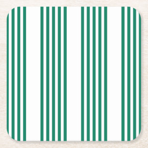 Forest green and white five stripe pattern square paper coaster