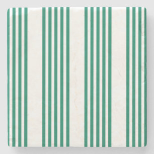 Forest green and white five stripe pattern stone coaster