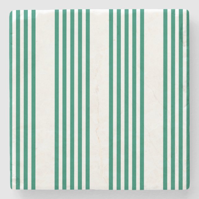Forest green and white five stripe pattern stone coaster (Front)