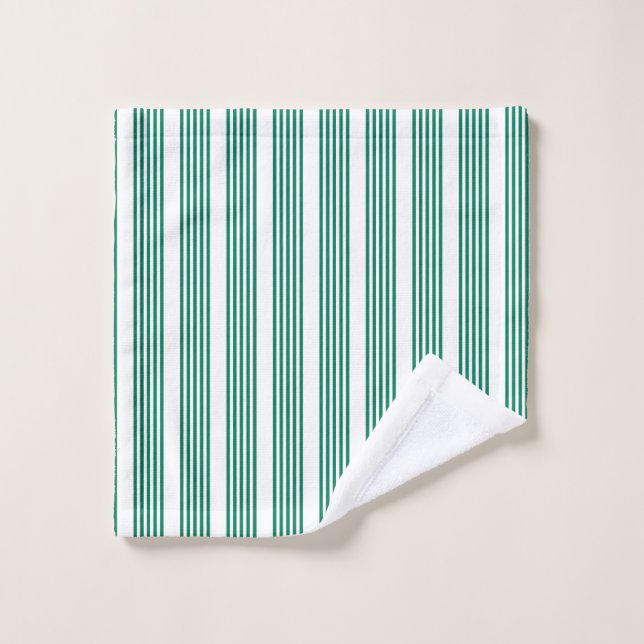 Forest green and white five stripe pattern wash cloth (Wash Cloth)
