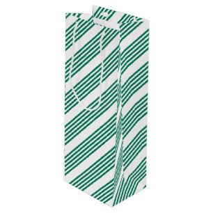 Forest green and white five stripe pattern wine gift bag